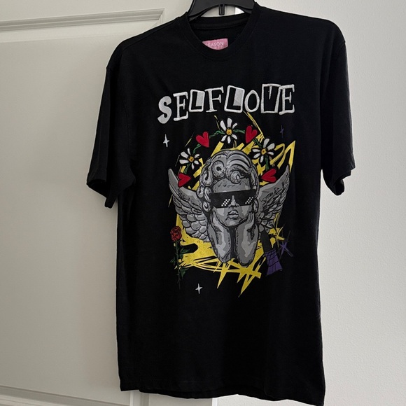 Black Graphic Tee with Self Love Design - Picture 1 of 4